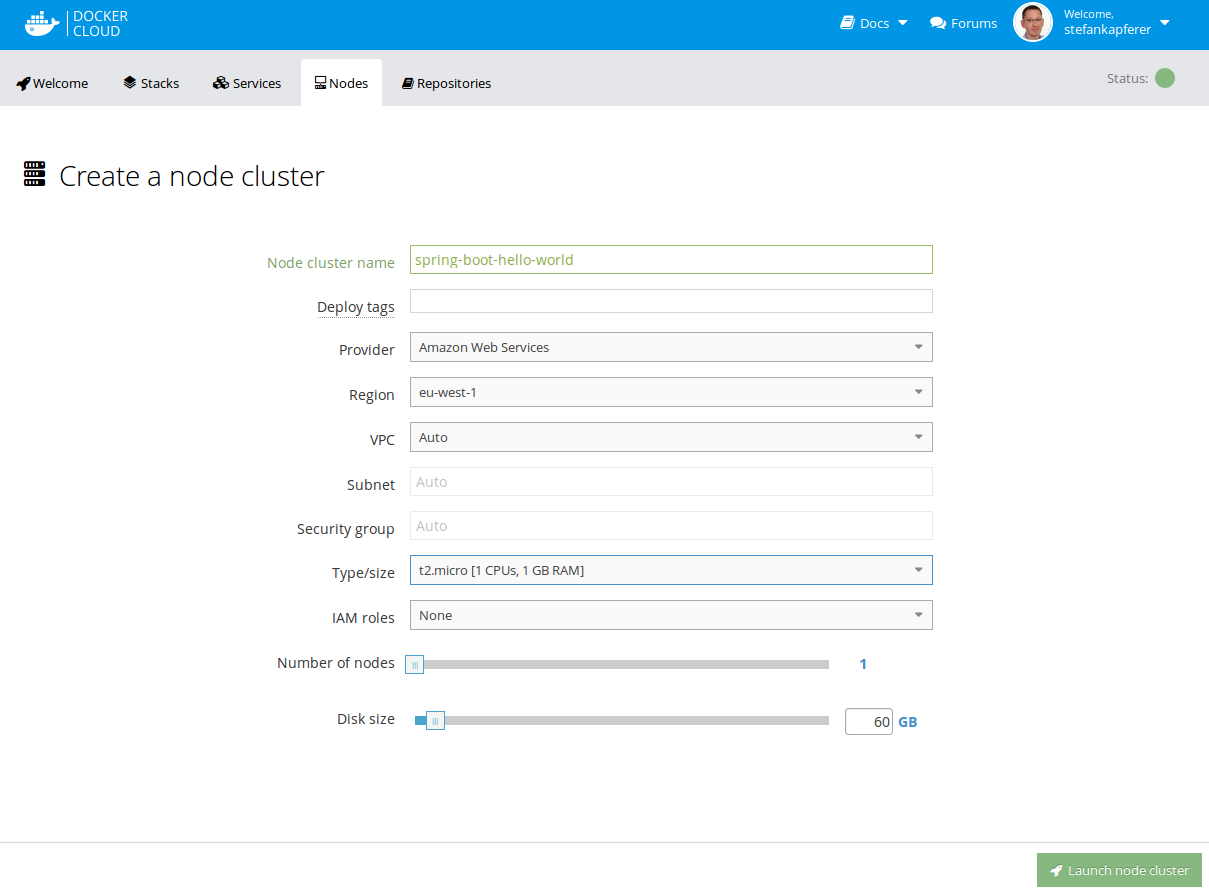 Create a Node Cluster