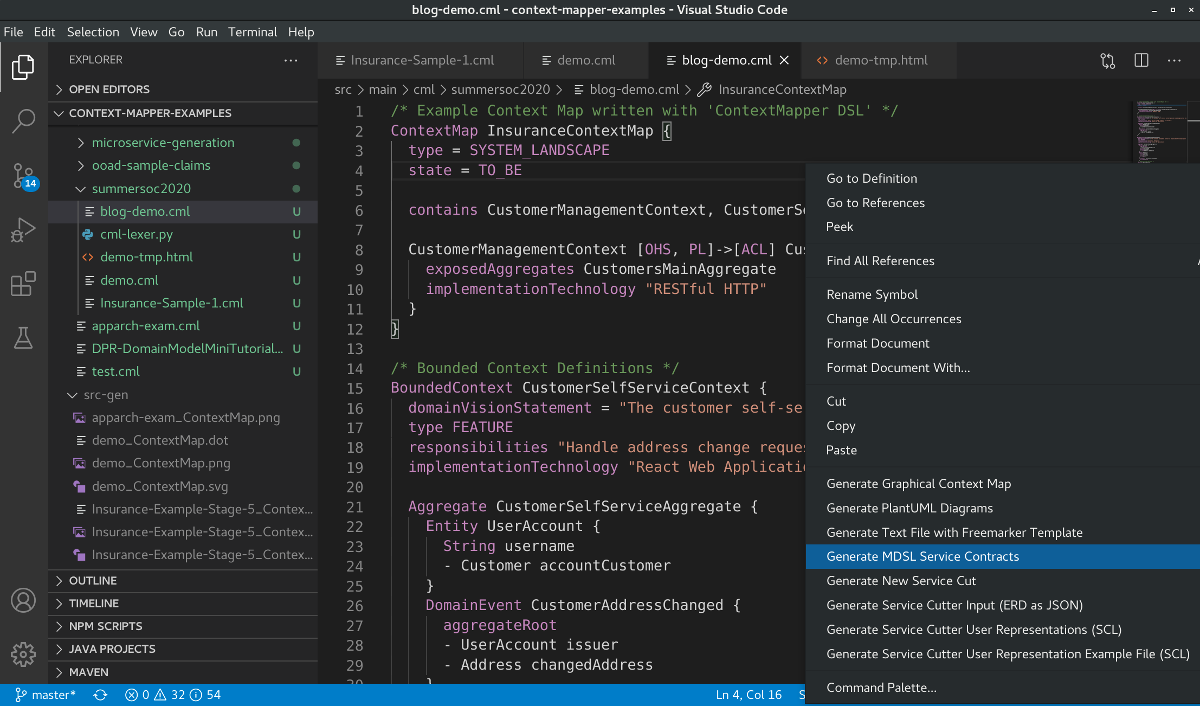 MDSL Generation in Visual Studio Code (Screenshot)